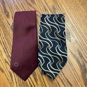 Halston lll burgundy tie and Essex Row black, gray and gold tie